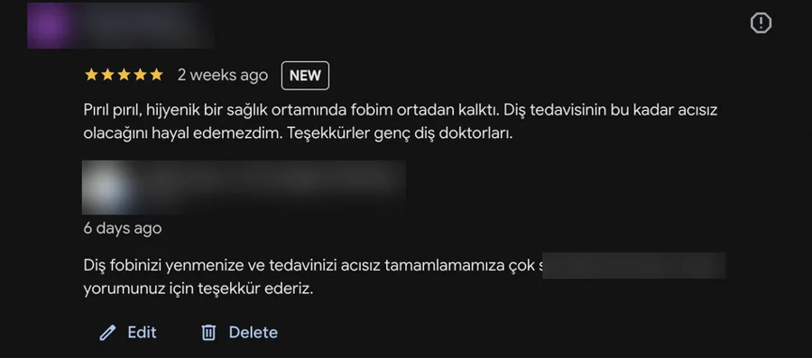 Google yorumları: İstanbul · Diş kliniği